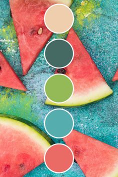 Watermelon Color Palette with hexadecimals Bright Home Color Palette, Bright Happy Color Palette, Watermelon Color Palette, Kidcore Color Palette, Italy Color Palette, Trending Color Palettes, Turquoise Color Combinations, Summer Colour Palette, Vibrant Branding