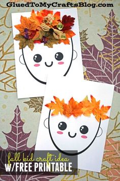 two cards with leaves on them, one has a face and the other has an image of