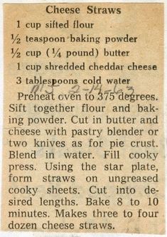 an old recipe for cheese straws