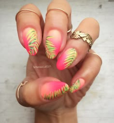 “I know, I know. These aren't seasonal! But it's 20 degrees in Boston and I'm trying to think warm thoughts with my @china_glaze Flip Flop Fantasy gradient…” Tropical Nail Designs, Nail Art Halloween, Simple Nail Art Designs, Vacation Nails, Beach Nails, Halloween Nail Art, Nail Art Summer