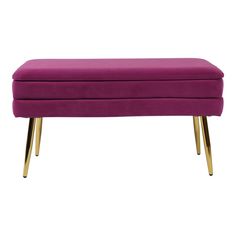 a purple bench with gold legs on a white background