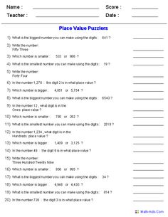 the place value puzzle worksheet for students to practice numbers in order to learn how to