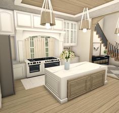 Roblox House Interior, Bloxburg House Inside Ideas, White Bloxburg House, Cute Bloxburg Kitchens, Apartment Loft Ideas, Roblox Houses, Bloxburg Layout, Bloxburg Kitchen Ideas, Bloxburg Interior