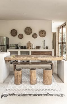 the kitchen is clean and ready to be used as a dining room or family room