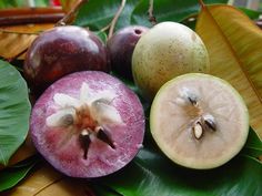 the fruit is cut in half and ready to be eaten