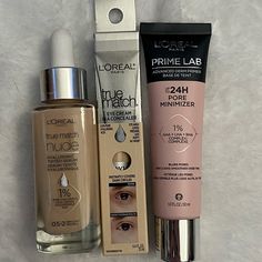 3 Pc Set Of L’oreal Face Makeup Includes: -True Match Nude Hyaluronic Acid Tinted Face Serum In Shade 0.5-2 Very Light -True Match Eye Cream Concealer W/ H.A. In Shade W1-2 Fair -Prime Lab 24h Pore Minimizing Primer (1% Aha+Lha+Bha) Brand New, Unopened! Cream Concealer, Eye Cream, Face Serum, Hyaluronic Acid, Concealer, Womens Makeup, Serum, Face Makeup, Beauty Hacks