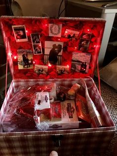 an open suitcase with pictures and lights on it