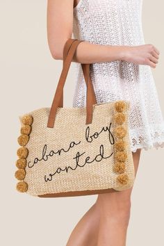 Cabana Boy Wanted Tote. #commissionlink #totebag Women Spring Fashion, Vacation Attire, Embroidered Letters, Graduation Necklace, Clothes Spring, Preppy Clothes, Best Handbags