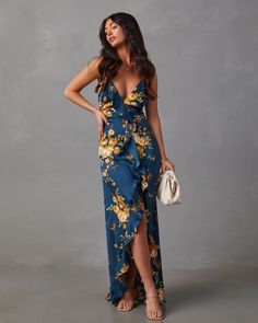 Capriccio Satin Floral Ruffle Maxi Dress – VICI Elegant Garden Party, Western Wear Dresses, Elegant Garden, Romantic Date Night, Ruffle Maxi Dress, Celebrating Life, Romantic Date, Dresses By Length, Satin Slip