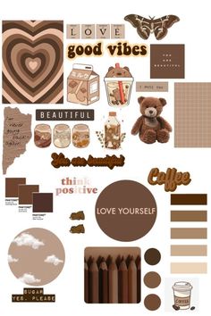 a bunch of different items that are arranged in the shape of a heart and some words