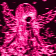 an angel with pink lights in the background