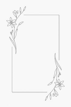 an outline drawing of flowers on a white background with a rectangle frame in the middle