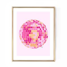 pink orange yellow disco ball painting illustration art print poster retro wall art trendy dorm room lindsey kay collective Pink Yellow Palette, Bedroom Pics, Yellow Prints, Orange Palette, Yellow Palette, Trendy Art Prints, Deco Rose, Art Mignon, Palette Art