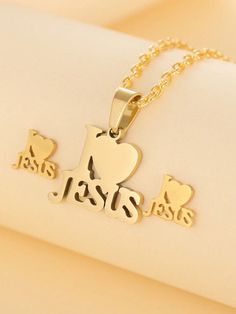 3pcs/Set Fashion Stainless Steel Jesus Cross Neutral Pendant Necklace Earring Set, Heart-Shaped Letter Pendant Necklace, Christian Symbol Jewelry Gift, Suitable For Daily Wear Jewelry Set Black,Gold,Silver    Stainless Steel     Women Fashion Jewelry, size features are:Bust: ,Length: ,Sleeve Length: Trendy Cross-shaped Metal Jewelry, White Cross-shaped Jewelry For Personalized Gift, Stainless Steel Cross Pendant Necklace For Faith, Cheap Cross-shaped Necklace For Gift, Christian Earrings, Symbol Jewelry, Gold-tone Cross Pendant Jewelry Gift, Daily Wear Jewellery, Necklace Christian