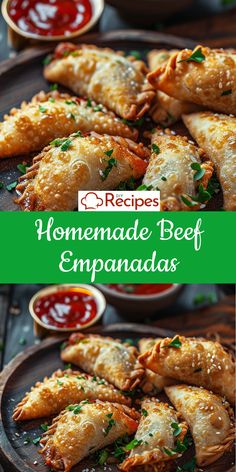 homemade beef empanadas on a plate with ketchup