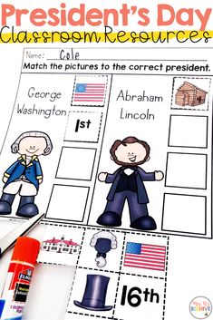 George Washington Activities, George Washington Craft, Abraham Lincoln Craft, Abraham Lincoln Activities, George Washington And Abraham Lincoln, Kindergarten Social Studies, Social Studies Activities, Kindergarten Lessons, Primary Students