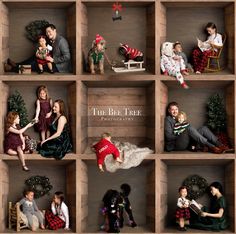 a group of people sitting on top of wooden boxes filled with christmas decorations and toys