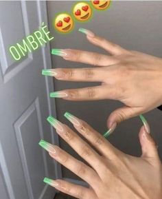 Ombre Nails Green, Green Ombre Nails, Acrylic Nail Ideas, Green Nail Designs, Nails Green, Green Nail, Green Ombre, Acrylic Nails Coffin