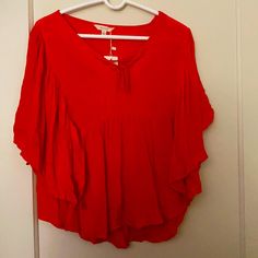 Nwt Sim & Sam Red Blouse Size: S Good Condition Never Worn Tags Attached Casual Red V-neck Peasant Top, Chic Red Blouse For Vacation, Red Spring Vacation Tops, Red Spring Vacation Top, Red Long Sleeve Blouse For Summer, Chic Red Top For Beach, Red Flowy Short Sleeve Blouse, Flowy Red Short Sleeve Tops, Vacation Red Short Sleeve Blouse