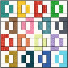 a colorful quilt pattern with squares and dots on the bottom, in different colors that appear to be multicolored