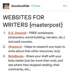 a screenshot of the website for writer's masterpost