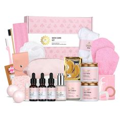 PRICES MAY VARY. 【Comprehensive Skincare Experience】 This gift set includes facial essentials like serum, cream, clay mask, and lipstick, as well as body care products like body oil and shower accessories, providing a one-stop solution for all your skincare needs. 【Natural & Gentle Ingredients】 Made with all-natural ingredients, it's gentle and suitable for all skin types. With different contains, you could find a perfect skincare routine in this gift set. 【Suitable for Multiple Age Groups】 Idea Skin Care Presents, Skin Care Gift Basket Ideas, Skincare Products Set, Skincare Birthday Gift, Skin Care Basket, Skincare Sets, Skincare Kit, Mini Skincare, Skin Care Gift Set