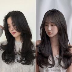 Pelo largo con flequillo para una cara redonda Wispy Bangs With Layers Long Hair, Long Hair Bangs Round Face, Haircuts For Round Faces Long, Haircuts For Long Hair Round Face, Korean Long Hair, Haircut Inspo, Haircuts Ideas, Long Layered Haircuts, Wispy Bangs