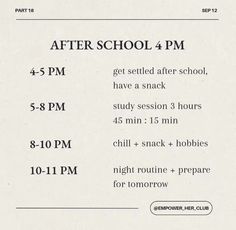 an advertisement for the after school program with dates and times to go on each page