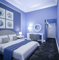 2 Colour Wall Painting Ideas, Periwinkle Walls Bedroom, Two Colour Combination For Bedroom Walls, Periwinkle Bedroom Ideas, Bedroom Colour Combinations Paint Colors, Periwinkle Bedroom, Room Interior Colour