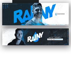 two horizontal banners with the same image on one side and the word rainy written in blue