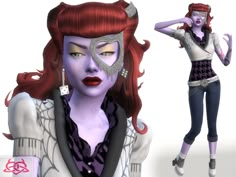 an animated woman with red hair and makeup