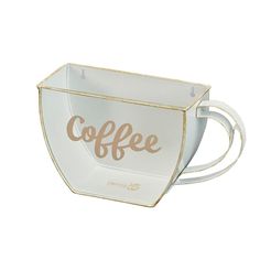 a coffee cup with the word coffee painted on it's side and gold trimmings