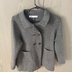 Grey Wool Blend Double-Breasted Sweater Jacket From Zara. Never Worn, And No Pulling. Zara Jackets, Sweater Jacket, Double Breasted, Wool Blend, Jackets & Coats, Jackets For Women, Zara, Wool, Grey