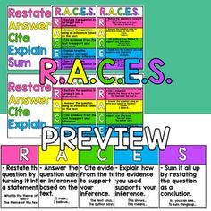 a poster with the words race s and r in different colors, on top of each other