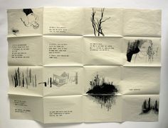 several pieces of paper with drawings on them