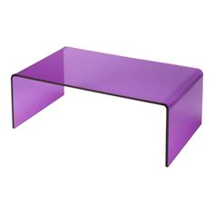 a purple coffee table sitting on top of a white floor