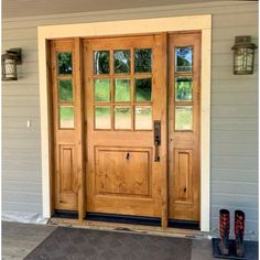 Modern Farmhouse Knotty Alder 9 Lite Clear Glass Exterior Door - Krosswood Glass Exterior Door, Large Dog Door, Front Door Inspiration, Rustic Front Door, Glass Exterior, Exterior Doors With Glass, Rustic Inspiration, Stained Doors, Farmhouse Front Door