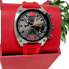 ***100% Guaranteed Authentic Or Your Money Back!*** ~Brand New~ Sku: Dz4481 Case Size: 55mm Movement: Quartz Chronograph Platform: Overflow Strap Material: Silicone Strap Color: Red Case Water Resistance: 10 Atm Case Material: Stainless Steel Case Color: Gunmetal Dial Color: Gray Strap Width: 24mm Closure: Strap Buckle Strap Inner Circumference: 200+/- 5mm Crystal Type: Mineral Battery Type: Sr621sw Diesel Original Box And Authentication Manual Included Casual Chronograph Watch With Tachymeter, Casual Watch Accessories With Tachymeter And Round Dial, Casual Chronograph Watch With Subdials, Casual Chronograph Watch With Subdials For Business, Red Outdoor Watch With Analog Display, Red Analog Display Watches For Outdoor, Red Analog Display Watch For Outdoor, Red Outdoor Analog Display Watches, Red Outdoor Watch With Subdials