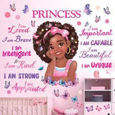 PRICES MAY VARY. 【Package Contents】: You will receive Black girl magic wall stickers, containing Black girl Charactor, Quotes, Butterfly as well. The package includes instructions and 2 sheets of 30 cm x 90 cm (11.81 inches x 35.43 inches), with a recommended end size of 125 cm x 76.8 cm (49.2 inches x 30.2 inches), or it can be adjusted according to your wishes 【Perfect for Children's Room Decoration】: Black girl magic wall sticker is ideal for decorating children’s rooms, boys' rooms, girls' r Princess Bedrooms, Nursery Pink, Butterfly Nursery, Princess Bedroom, Kids Bedroom Inspiration, Bedroom Decorations, Boys Rooms, Kids Study, Toddler Bedrooms