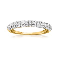 Ross-Simons - .50 ct. t. w. Pave Diamond Ring in 14kt Yellow Gold. Size 10. Go for the glitter and the glamour. This shimmering ring catches the light from all angles with .50 ct. t. w. pave diamonds. Set in polished 14kt yellow gold. 1/8" wide. Pave diamond ring. Diamond birthstones are the perfect gift for April birthdays. Yellow Gold Plated Jewelry With Pave Setting, 14k Gold Luxury Diamond Ring With Pave Setting, Yellow Gold-plated Necklace With Pave Setting, Yellow Round Jewelry With Pave Setting, Luxury Yellow Pave Set Rings, Yellow Gold Cross Necklace, Diamond Leaf Ring, Open Circle Necklace, Infinity Diamond Ring