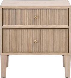 a wooden nightstand with two drawers on one side and an open drawer on the other