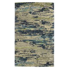 an abstract rug with blue, green and beige colors on the bottom half of it