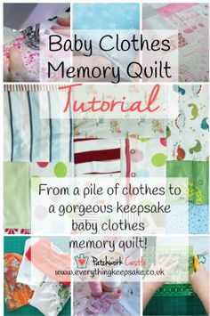 a collage of photos with the words baby clothes, memory quilts and instructions