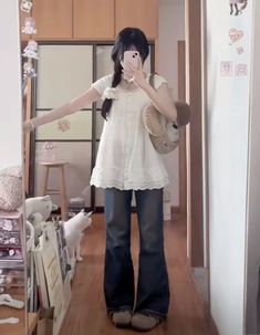 Comfy Aesthetic Outfits Summer, Shojo Girl Outfit Modest, Sawako Aesthetic Outfit, Haruhi Fujioka Outfit, Shoujo Girl Outfit Jeans, Sawako Style Outfit, Shojo Outfit Ideas, Modest Shoujo Outfits, Sawako Core Outfit