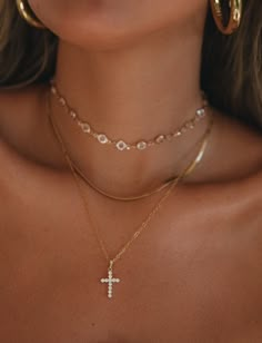 ~18k Gold filled charm & chain ~CZ stones ~18'' length Cross Necklace Set, Stacked Cross Necklaces, Cross Necklaces Women, Womens Cross Necklace, Women’s Cross Necklace, Gold Cross Necklaces, Cross Necklace For Women, Cross Jewelry Aesthetic, Gold Cross Necklace Stack