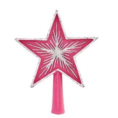 a pink pole with a star decoration on it's top and the base is made out of plastic