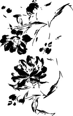 an ink drawing of flowers and leaves