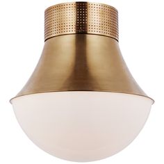 a brass finish light fixture with a white glass shade