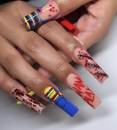 Scary Nails, Horror Nails, Long Acrylic Nail Designs, Hard Nails, Nail Art Trends, Colored Acrylic Nails, Nails Design With Rhinestones