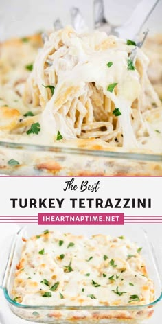 turkey tetrazzini in a casserole dish